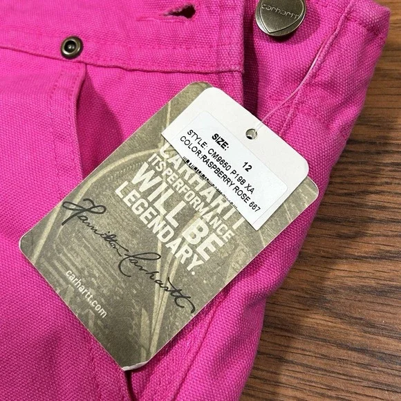 NWT Carhartt Insulated Overalls Coveralls Bibs Girls Size 12 Raspberry Rose Pink